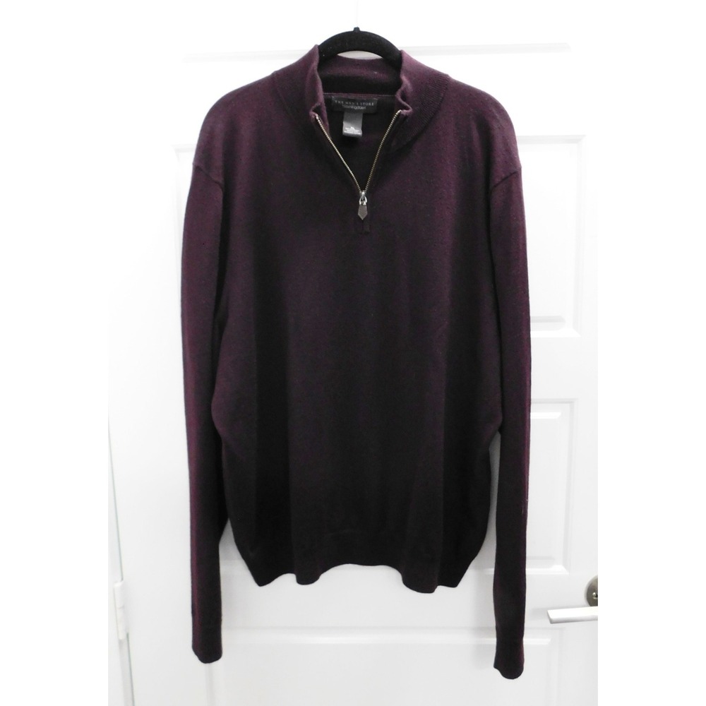 Bloomingdales Sweater Purple Raisin Pullover 1/4 Zip Merino Wool Mens sz XL